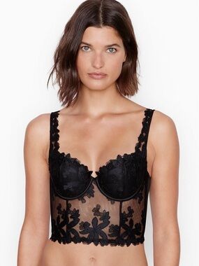 NWT Victoria's Secret Floral Longline Balconette Corset Bra in Black, 34D